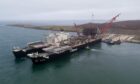 Ninian Northern jacket – the latest decommissioning project at Dales Voe, Lerwick, at load-in from Pioneering Spirit.