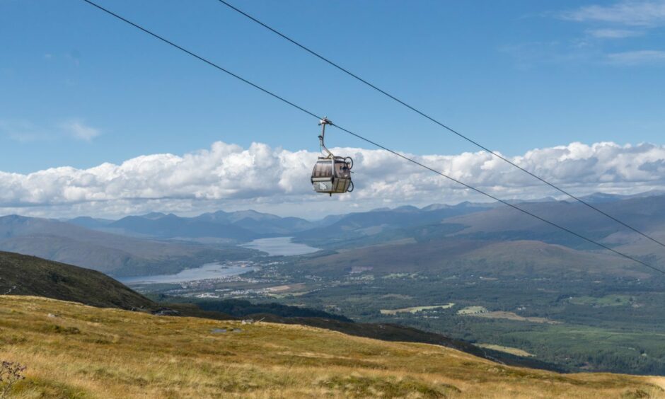 The Nevis Rrange cable car in transit 