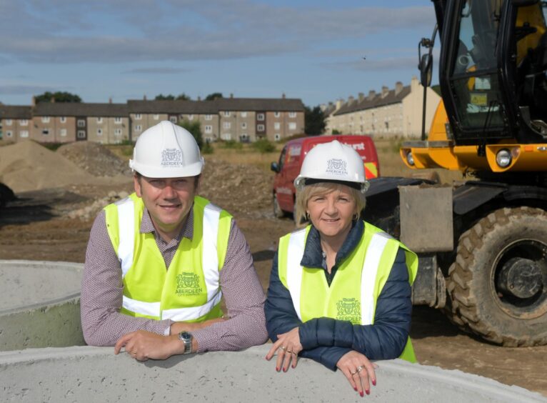 While co-leader of Aberdeen City Council, Douglas Lumsden was often adorned in hi viz and protective gear. the now north-east Conservative MSP is pictured here with former Labour co-leader Jenny Laing. Image: Kath Flannery/DC Thomson.