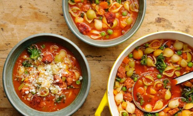 Tom Kerridge's fridge raid soup. Photo credit: Cristian Barnett/PA.