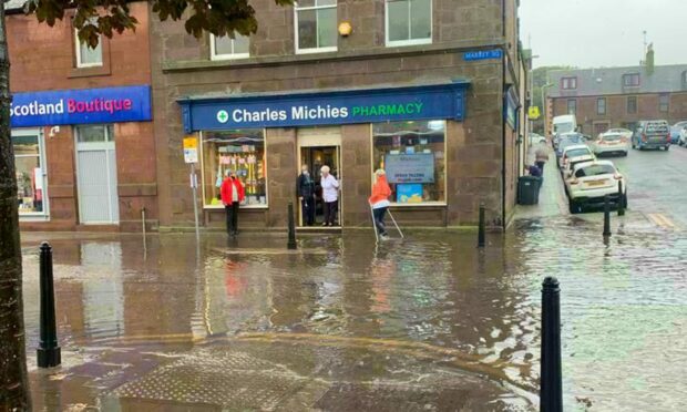 Stonehaven town centre was flooded on Tuesday.