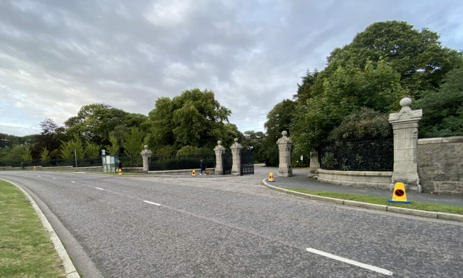 Cones around Aberdeen are understood to signal the planned route The Queen's car will take from Balmoral on Sunday. Picture by Alastair Gossip.