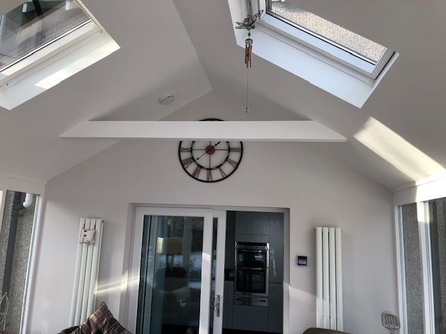 Interior of a conservatory with a new roof