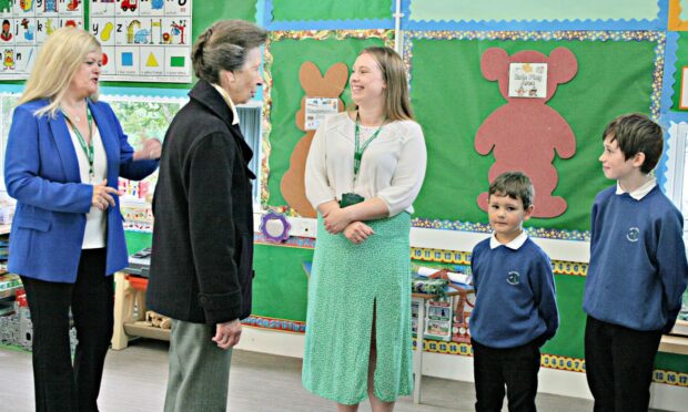 Princess Anne meets staff and pupils of Raasay Primary School.