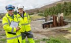 From left, Aberdeenshire Council bridges manager Donald Macpherson and council technician Simon Robertson at the construction site for the new Gairnshiel Bridge. Image: Kath Flannery, September 2, 2022.