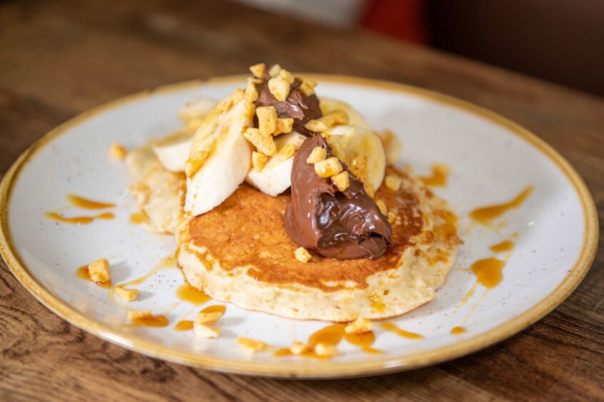 Pancakes with banana and chocolate spread