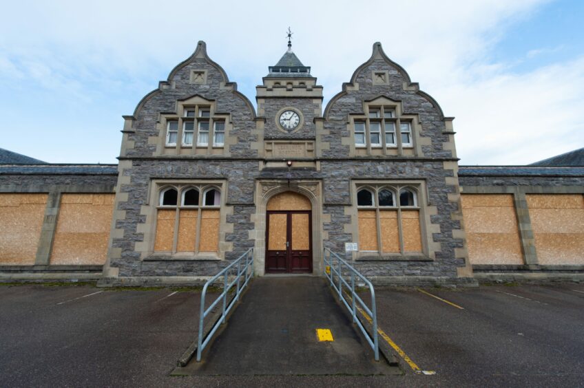 Leanchoil Hospital in Forres, with boarded up windows