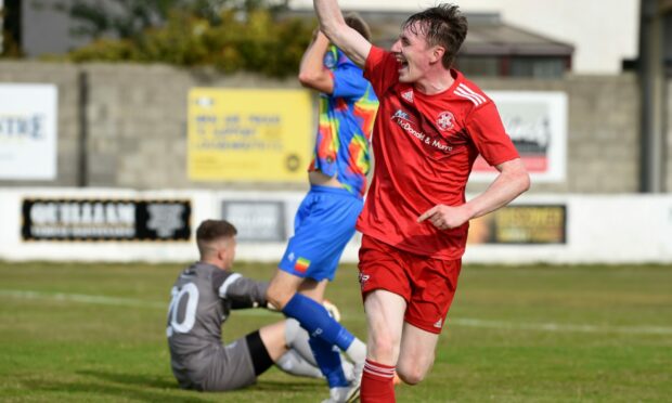 Baylee Campbell celebrates scoring Lossiemouth's fourth goal against Nairn County