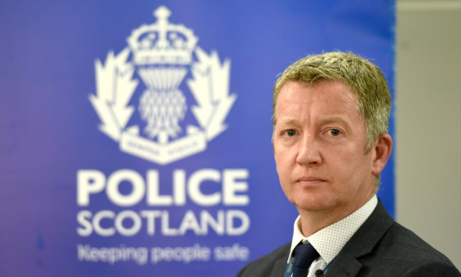 A picture of Detective Chief Inspector Brian Geddes of Police Scotland as he addresses the press following the conclusion of case