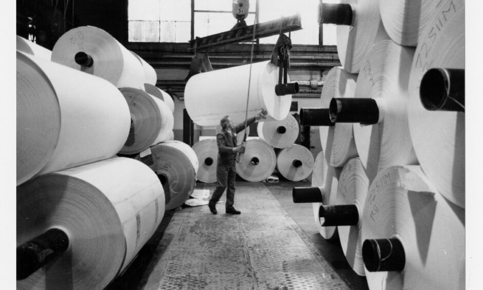 1988: A view of rolls of paper at Stoneywood Paper Mill. Image: DC Thomson archives.