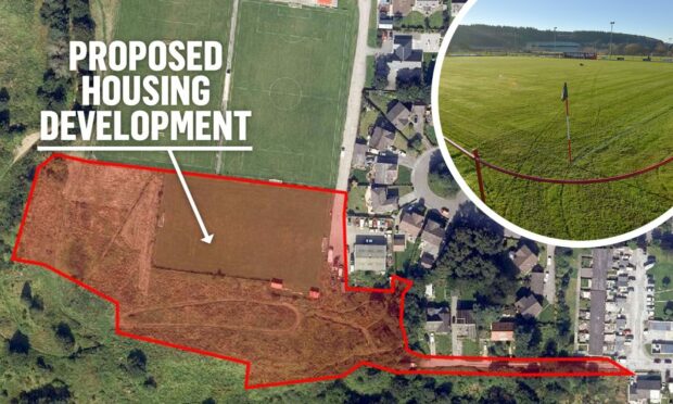 Councillors have backed plans for 44 homes at Peterculter but it will lead to the loss of a training pitch at Crombie Park. Peterculter. Image: Aberdeen City Council/DC Thomson Design Team