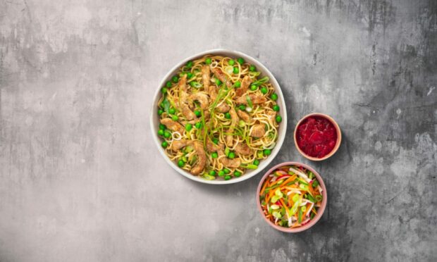 Sweet ginger Specially Selected Pork chow mein with plum sauce.