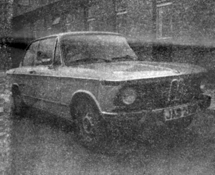 A picture of Renee MacRae's BMW car which was found burnt-out on the A9 Dalmagarry lay-by in November 1976
