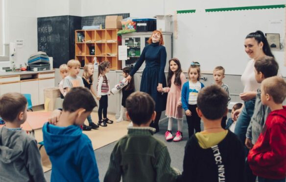 Marrying Ukrainian tradition with their new lives in Aberdeen, the children of the city's new Ukrainian weekend school. Photo by Elena Samusieva.