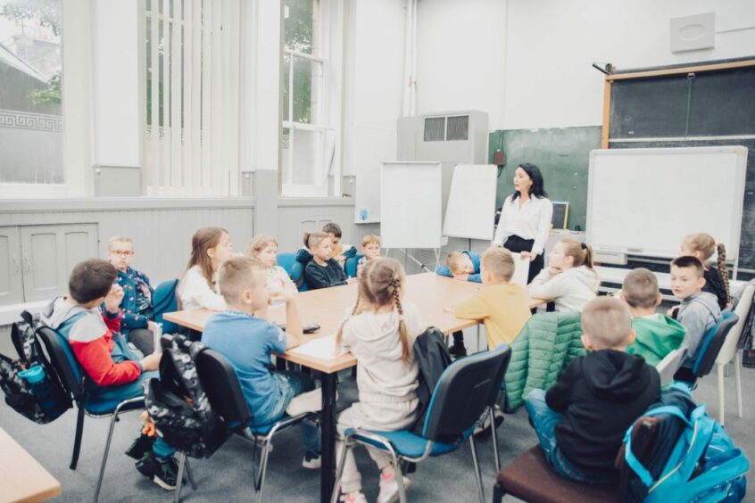 A maths session in full swing where the pupils learn the subject according to the traditional ways taught in Ukraine.