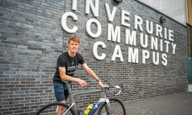 Cyclist Finn Crockett, from Strathpeffer, took part in a Q&A event at Inverurie Academy today. Picture by Wullie Marr/DC Thomson.