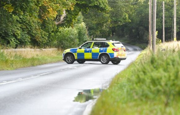 Emergency services attended the crash on the A944 at Loch of Skene. Picture by Chris Sumner/DC Thomson.