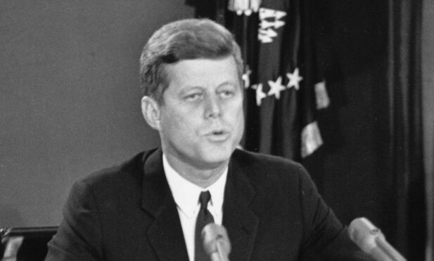 President John F. Kennedy speaks during a televised address to the nation about the Cuban missile crisis in October 1962. Photo: Getty Images.