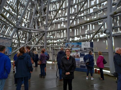 Kirstie Connel inside one of the Kelpies.