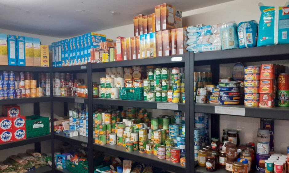 Shelves of food at Aberdeenshire North Foodbank's centre in Peterhead.