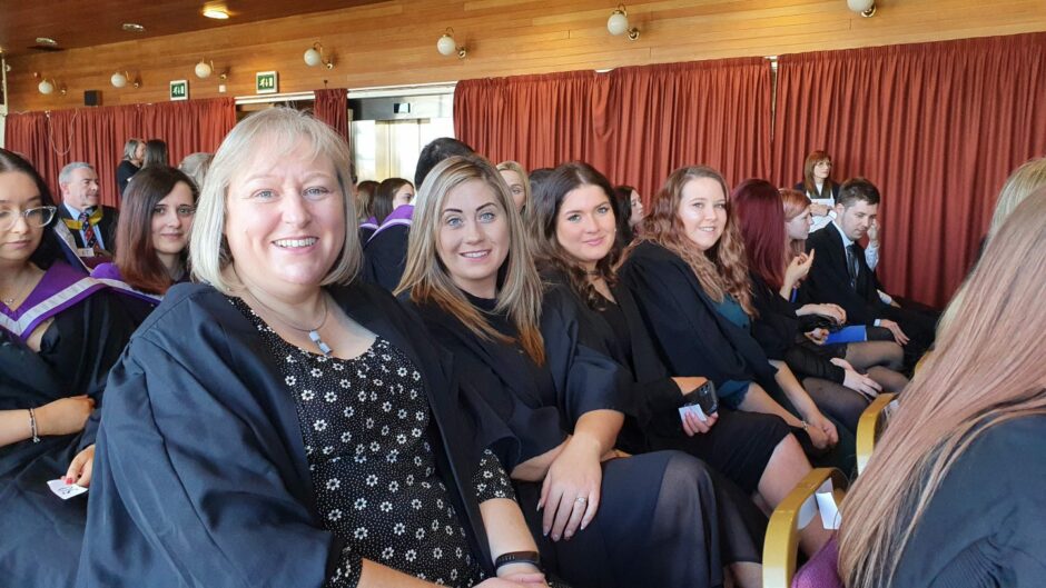To go with story by Garrett Stell. UHI Moray Class of 2022 graduates celebrated in person at Elgin Town Hall on Friday October 7 2022 Picture shows; UHI Moray Class of 2022 graduates. Elgin Town Hall . Supplied by UHI Moray Date; 07/10/2022