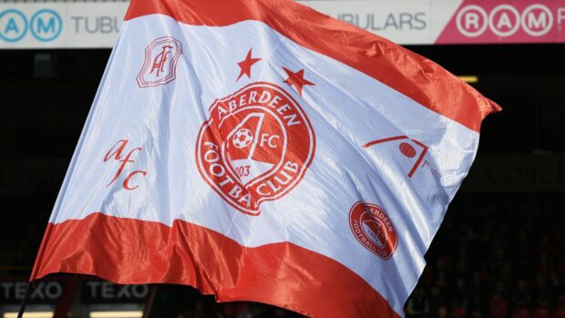 Aberdeen flag during the Premiership clash with Kilmarnock at Pittodrie.