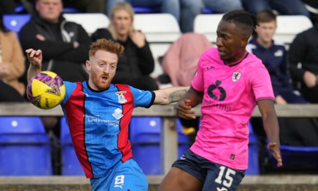 Caley Thistle's David Carson and Raith Rovers' Kieran Ngwenya. Images: Simon Wootton/SNS Group