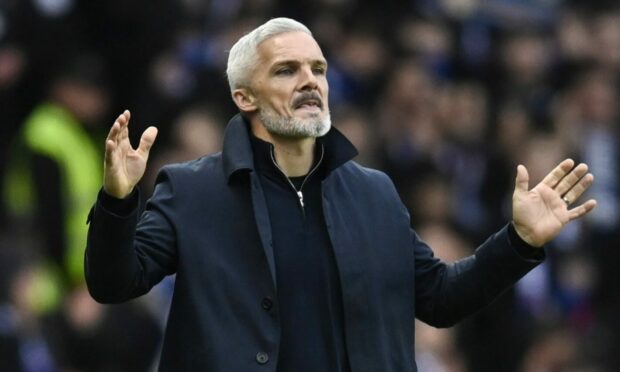 Aberdeen manager Jim Goodwin during the 4-1 loss to Rangers at Ibrox. Image: Rob Casey/SNS Group