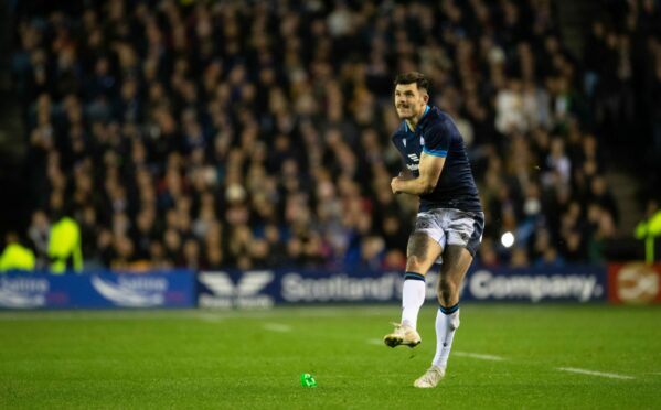 Blair Kinghorn watches his final penalty sail wide at Murrayfield.