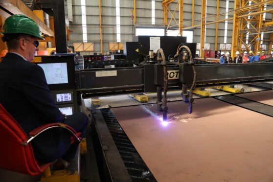 First steel cut on Islay's new ferries. Image: CMal/ Clarke Communications.