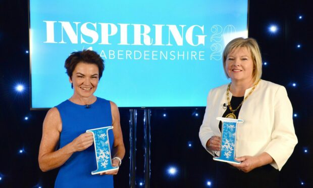 Presenter Fiona Stalker and Provost of Aberdeenshire Judy Whyte hosted the awards ceremony. Image: Aberdeenshire Council.