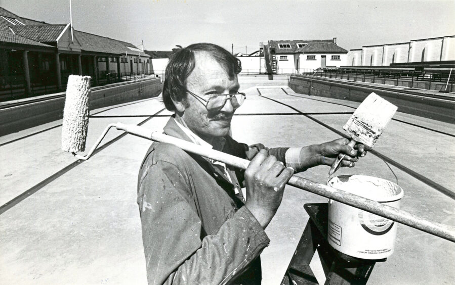 1988 - John Craig, from Newtonhill, tasked with painting the outdoor pool in time for the summer opening.