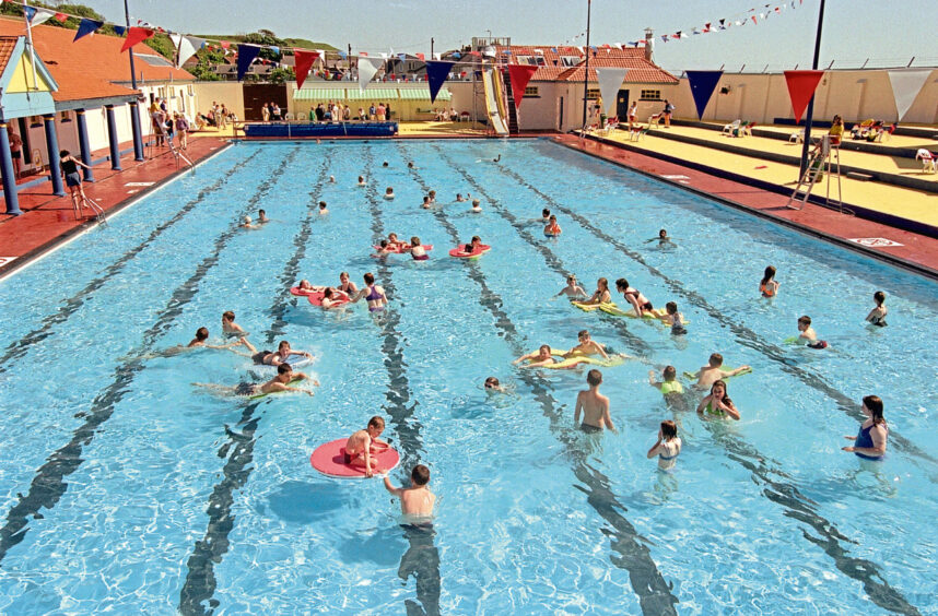 2000 - Swimmers enjoying the first day of the season at Stonehaven Outdoor Swimming Pool