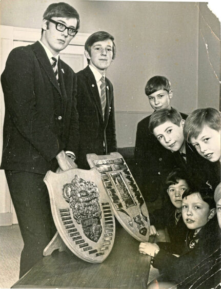 1971 - Scott A. Murray of Robert Gordon's College shows off the Otaki Shield - a scholarship which sends pupils to New Zealand every year