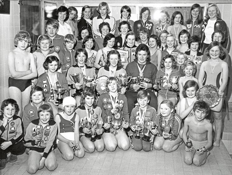 1974 - Trophy winners from Aberdeen's Dolphin Swimming Club following their annual gala. 