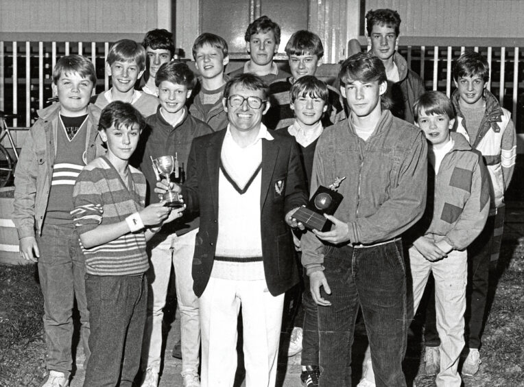 1985 - The junior section of Aberdeenshire Cricket Club collect their seasonal awards