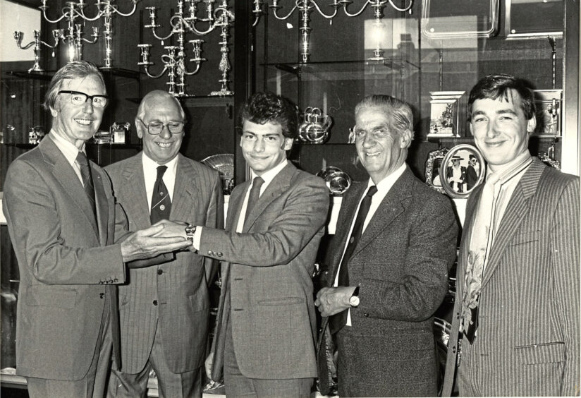 1982 - Aberdeen bank worker Kevin Davidson was presented with a £1400 gold watch as a winner of a prize draw competition organised by the Rotary Club of St Fittick's, Torry.