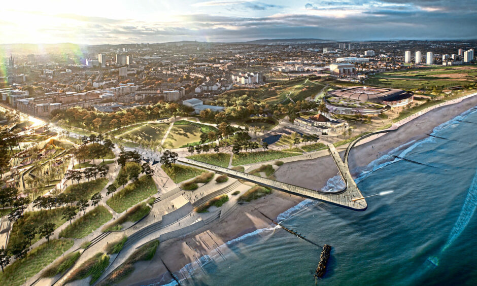 An artists impression of the Aberdeen beach masterplan - including the new Aberdeen FC stadium