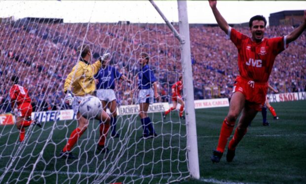 Charlie Nicholas playing for Aberdeen against  Rangers in the 1989 League Cup final.