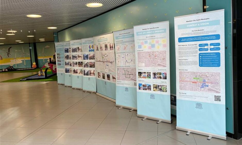 The consultation boards in the Bon Accord Centre on the latest plans for Union Street and Aberdeen city centre. Image: Alastair Gossip/DC Thomson