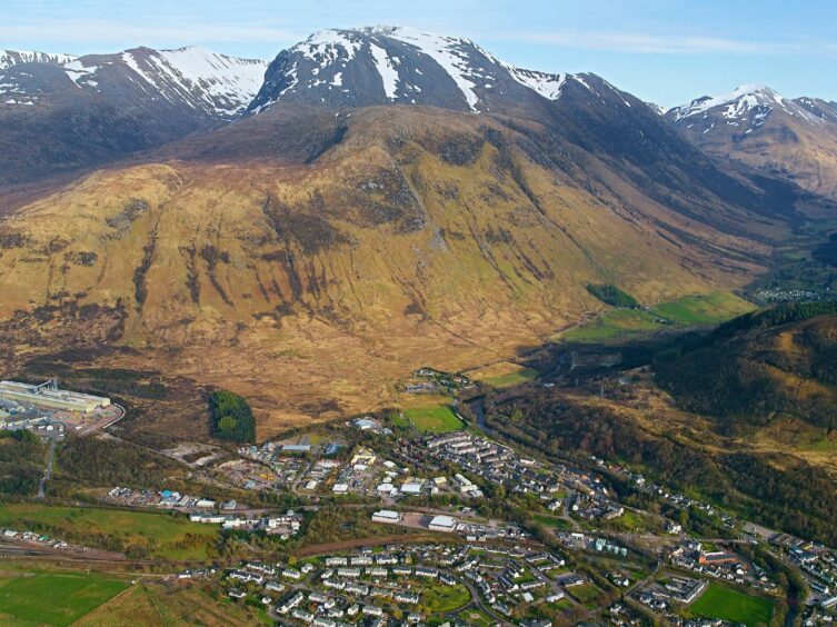 Ben Nevis, Britain's highest mountain. It is snow capped and shows how large it is above Fort William.