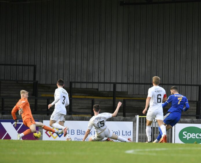 Gerry McDonagh equalises for Cove Rangers against Ayr. Image: Dave Johnston