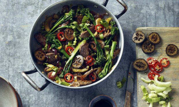 Rich beef stir fry with pickled walnuts. Image credit: Opies.