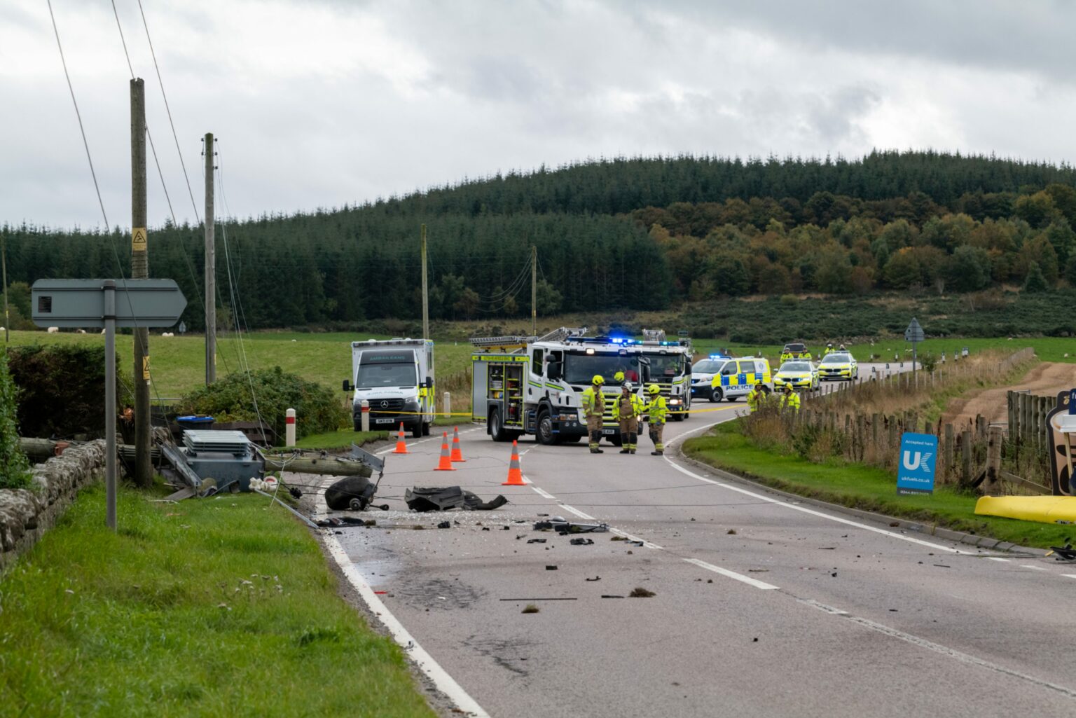 Car hits pylon in A96 crash near Huntly