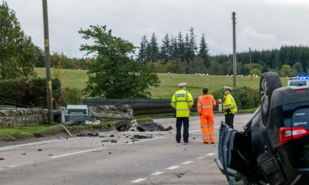 A car has collided with a pylon on the A96 near Cairnie. Image: Jasperimage.