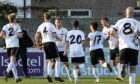 Clachnacuddin players celebrate their winning goal against Lossiemouth which was scored by Paul Brindle, third from left