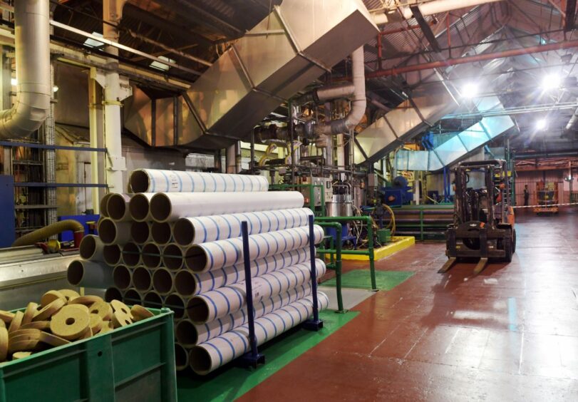Reams of paper at the Stoneywood Mill. This photograph was taken in September 2019, as staff rejoiced as the mill was saved from administration. Three years and £12m in public loans later, the business is once again on the brink. Image: Kath Flannery/DC Thomson.