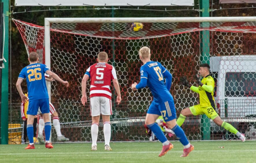 Andy Ryan scores his first for Hamilton against Cove Rangers. Image: Russel Hutcheson/Sportpix
