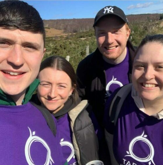 Lynne's son Lewis Jopp (left), his partner Ailie Clydesdale, and her daughter Natalie Jopp and partner Kenneth Corthals on their fundraising walk.