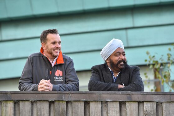 Maggie's fundraising manager, Andrew Benjamin, Tony Singh MBE, celebrity chef. Image: Jason Hedges.